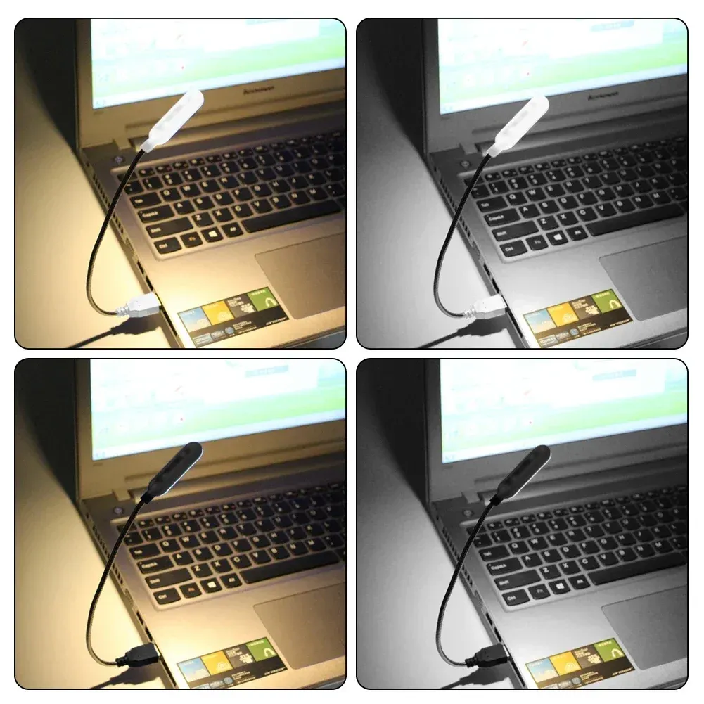 Mini lampe de lecture USB à 4 LED, lampe de nuit, lumière blanc chaud, lampe de table pour bureau, ordinateur portable et batterie externe 5
