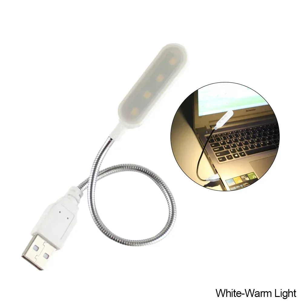 Mini lampe de lecture USB à 4 LED, lampe de nuit, lumière blanc chaud, lampe de table pour bureau, ordinateur portable et batterie externe 9