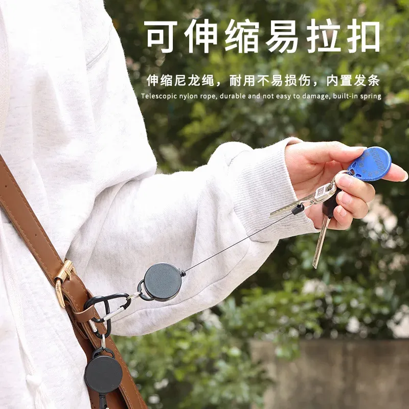 Porte-clés rétractable à clip avec cordon élastique, idéal pour badge et camping en plein air 5