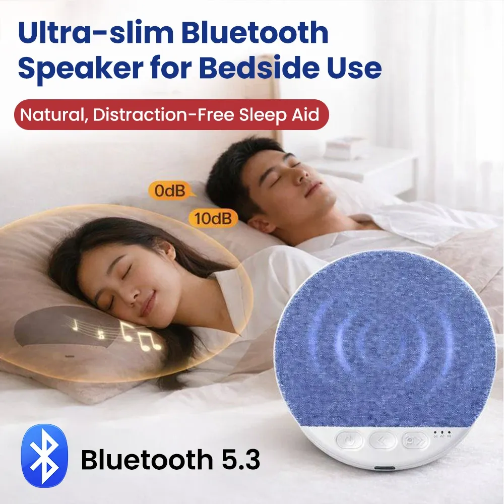Mini haut-parleur Bluetooth 5.4 ultra-fin pour l'aide au sommeil, son stéréo HiFi, bruit blanc, multifonction, à placer sous l'oreiller, minuterie de sommeil
