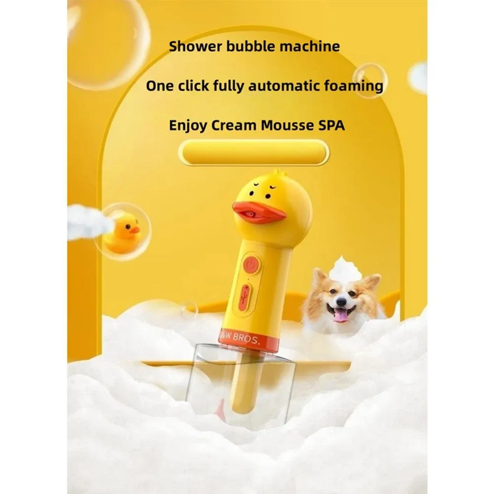 Canard jaune nettoyant électrique pour animaux de compagnie avec distributeur de mousse automatique, rechargeable par USB 3