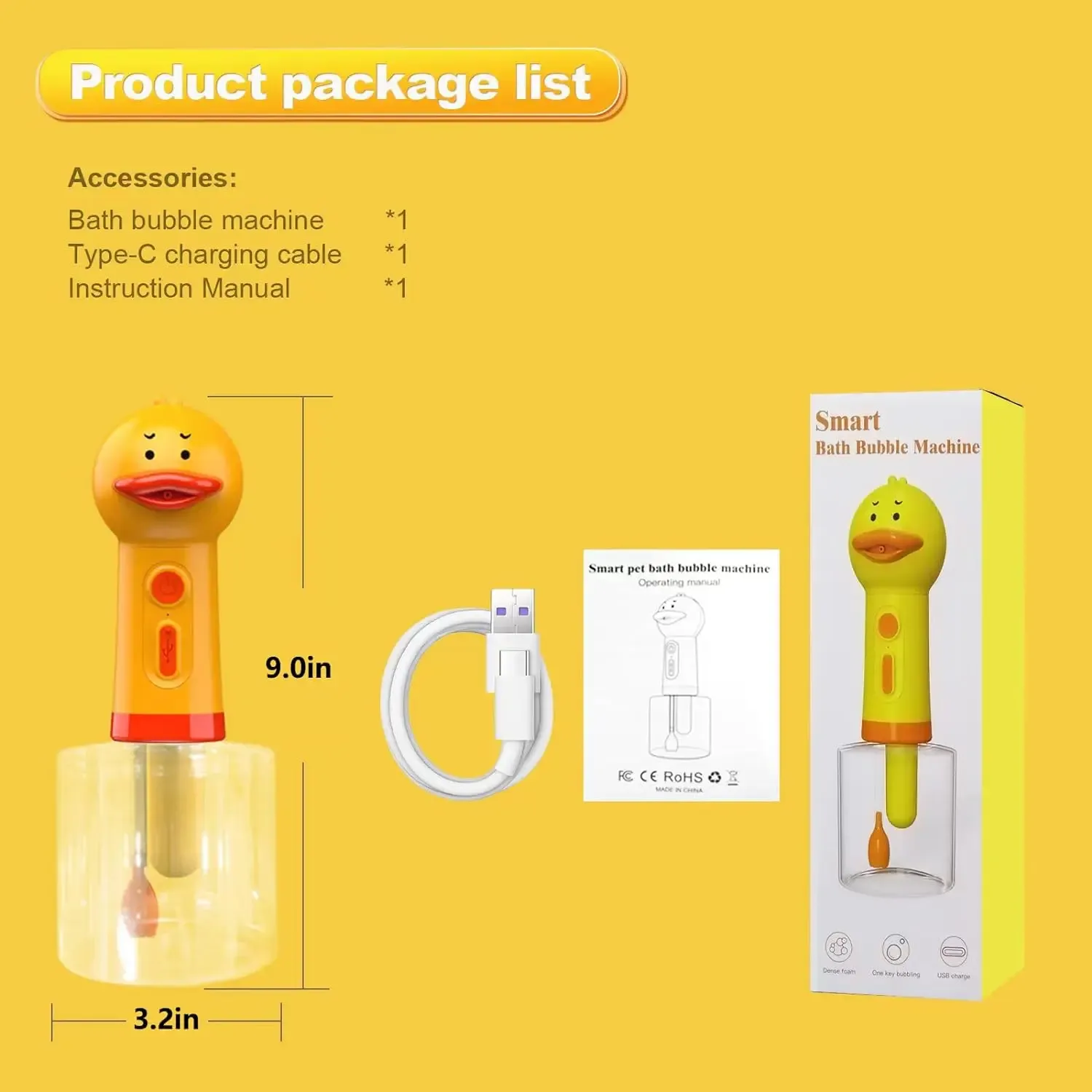 Canard jaune nettoyant électrique pour animaux de compagnie avec distributeur de mousse automatique, rechargeable par USB 5