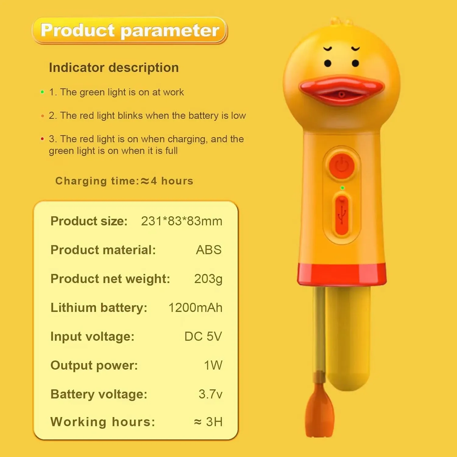 Canard jaune nettoyant électrique pour animaux de compagnie avec distributeur de mousse automatique, rechargeable par USB 6