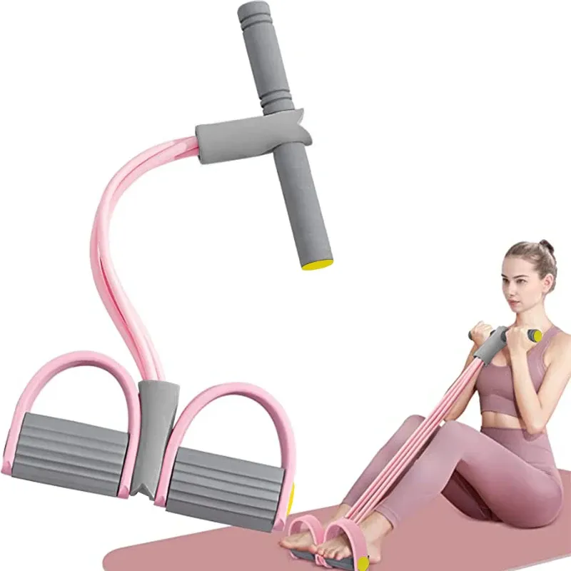 Bandes de résistance de yoga à 4 tubes avec corde élastique de traction pour l'entraînement des abdominaux, de la taille et des bras - Image 1
