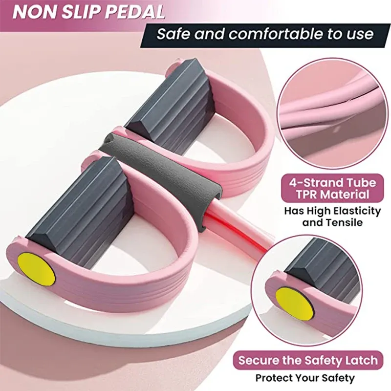 Bandes de résistance de yoga à 4 tubes avec corde élastique de traction pour l'entraînement des abdominaux, de la taille et des bras 5