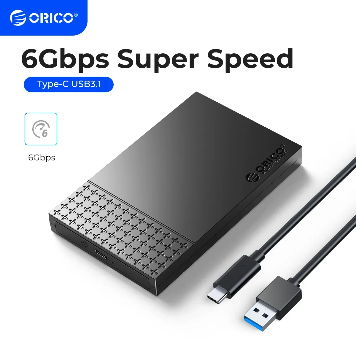 ORICO Boîtier USB 3.1 Type-C pour disque dur externe SATA 2,5 pouces, compatible HDD et SSD, vitesse de transfert 6 Gbps, prise en charge UASP