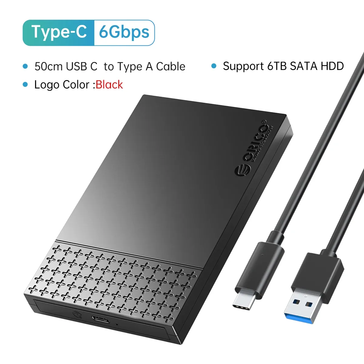 ORICO Boîtier USB 3.1 Type-C pour disque dur externe SATA 2,5 pouces, compatible HDD et SSD, vitesse de transfert 6 Gbps, prise en charge UASP 7