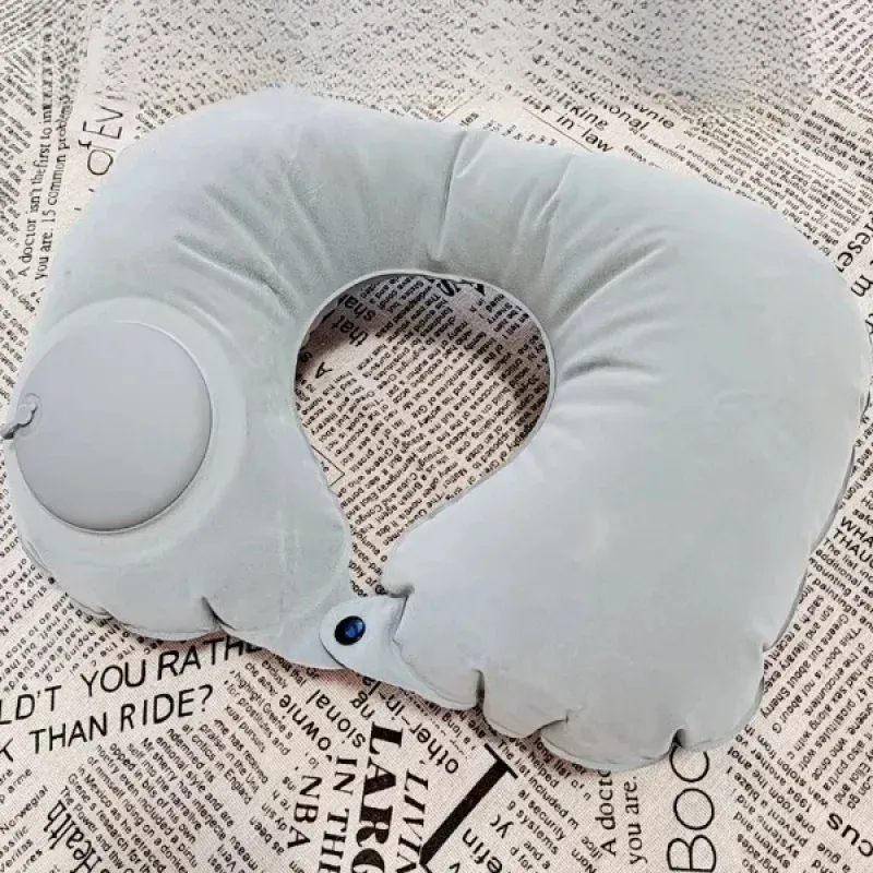 Oreiller de voyage gonflable en U avec pompe intégrée, coussin cervical portable pour dormir en avion ou en voiture