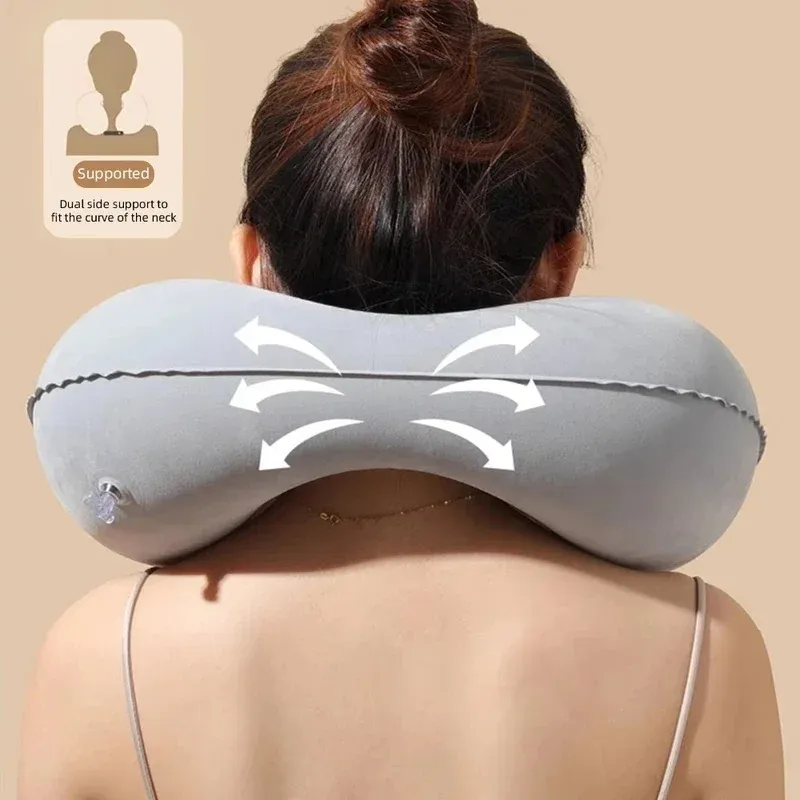 Oreiller de voyage gonflable en U avec pompe intégrée, coussin cervical portable pour dormir en avion ou en voiture 4
