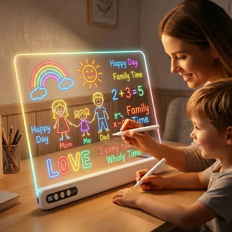 Tableau de dessin LED pour enfants, rechargeable, en acrylique lumineux, avec minuterie et support intégré, batterie numérique - Image 1