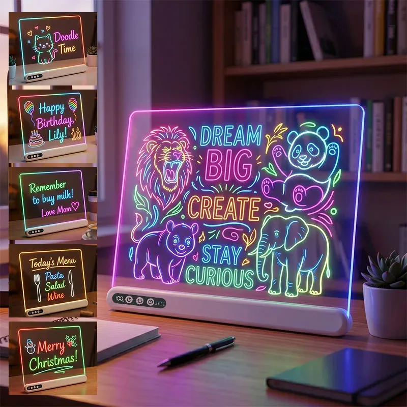 Tableau de dessin LED pour enfants, rechargeable, en acrylique lumineux, avec minuterie et support intégré, batterie numérique 4