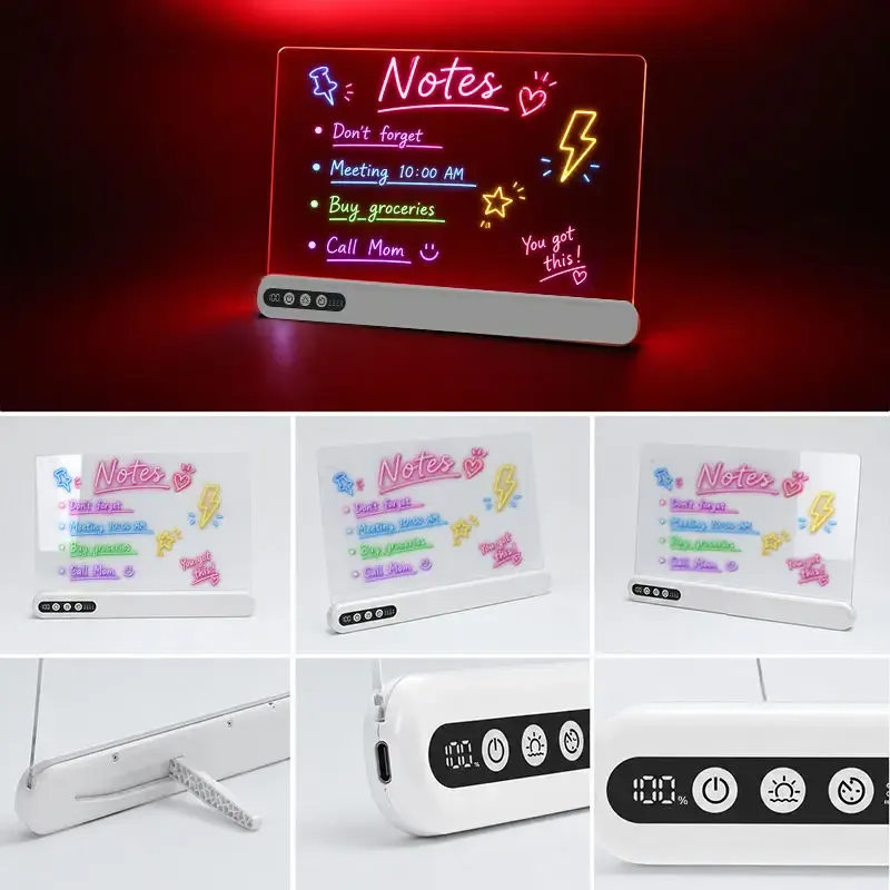Tableau de dessin LED pour enfants, rechargeable, en acrylique lumineux, avec minuterie et support intégré, batterie numérique 6