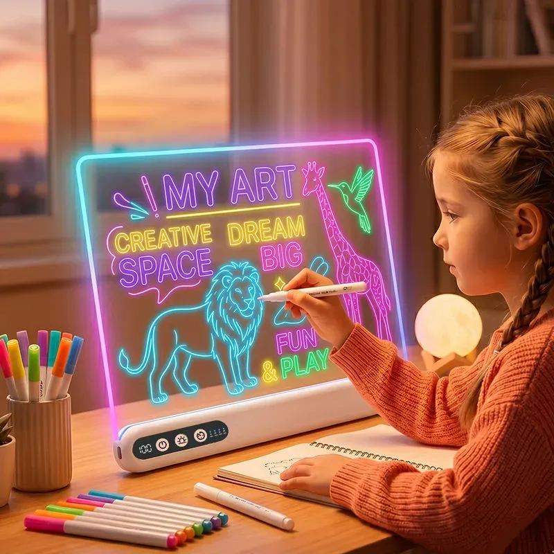 Tableau de dessin LED lumineux rechargeable avec support intégré