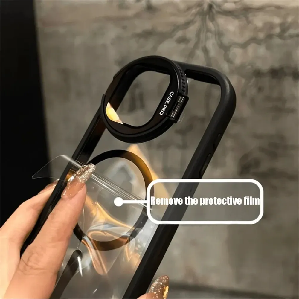 Support à rabat pour la protection de l'objectif photo, compatible avec l'étui magnétique MagSafe pour iPhone 11, 12, 13, 14, 15, 16, 17 et 18 Pro Max Plus, coque transparente 5
