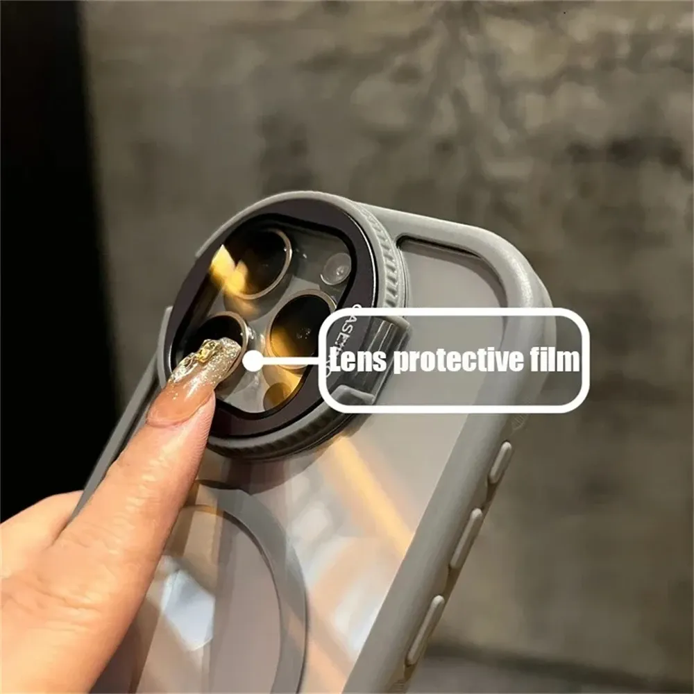 Support à rabat pour la protection de l'objectif photo, compatible avec l'étui magnétique MagSafe pour iPhone 11, 12, 13, 14, 15, 16, 17 et 18 Pro Max Plus, coque transparente 4