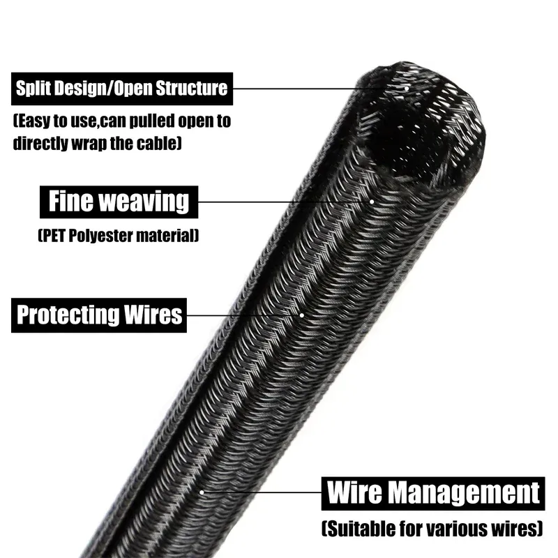 Gaine extensible tressée en PET pour câbles, 1 à 50 m, Ø 2 à 50 mm, flexible, auto-fermante et isolante 3