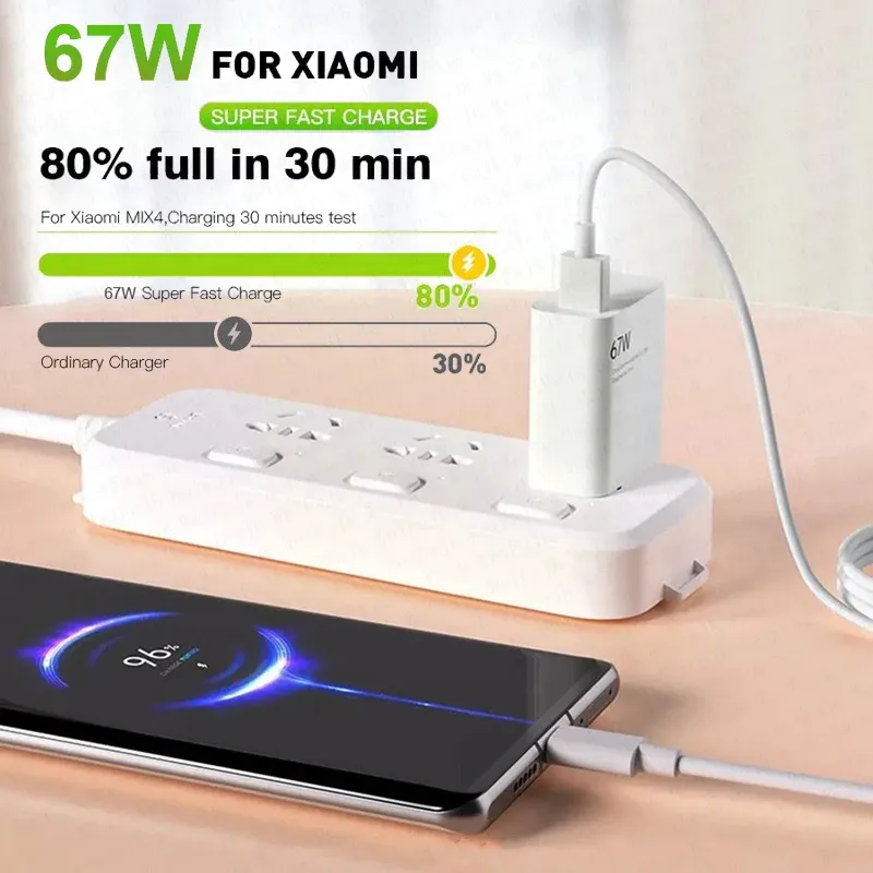 Chargeur Rapide d'Origine 67W pour Xiaomi 14, 13, 12, 11 Ultra, Redmi Note 12T 13 Pro, Turbo, Samsung avec Câble USB Type C Charge Rapide 3