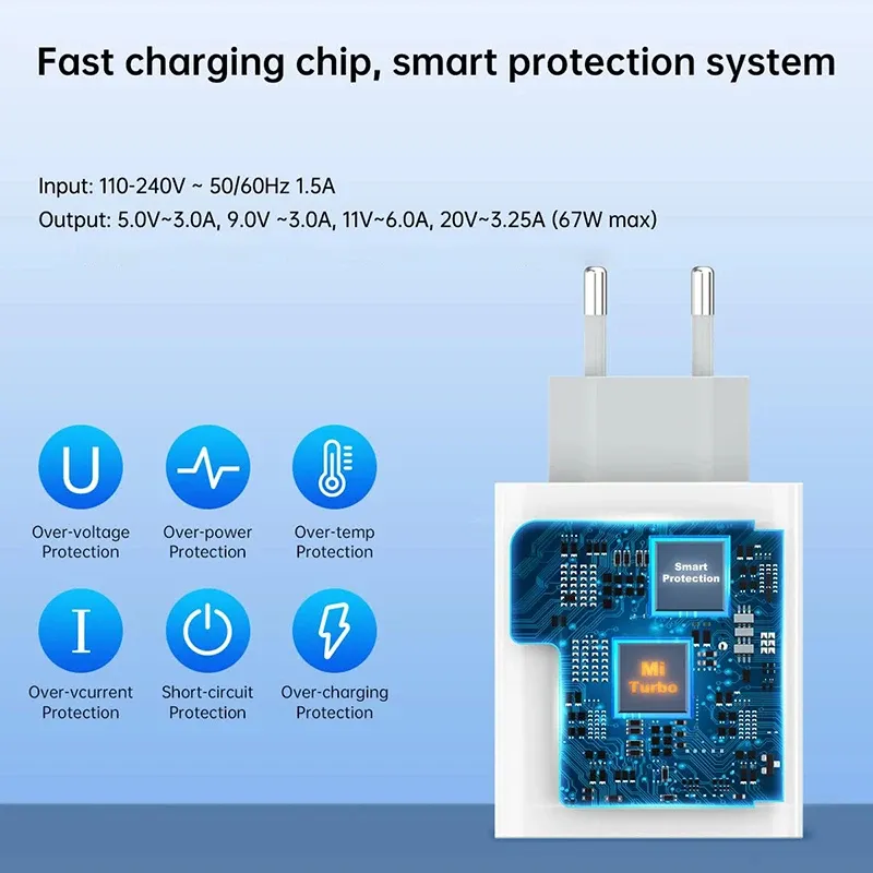 Chargeur Rapide d'Origine 67W pour Xiaomi 14, 13, 12, 11 Ultra, Redmi Note 12T 13 Pro, Turbo, Samsung avec Câble USB Type C Charge Rapide 5