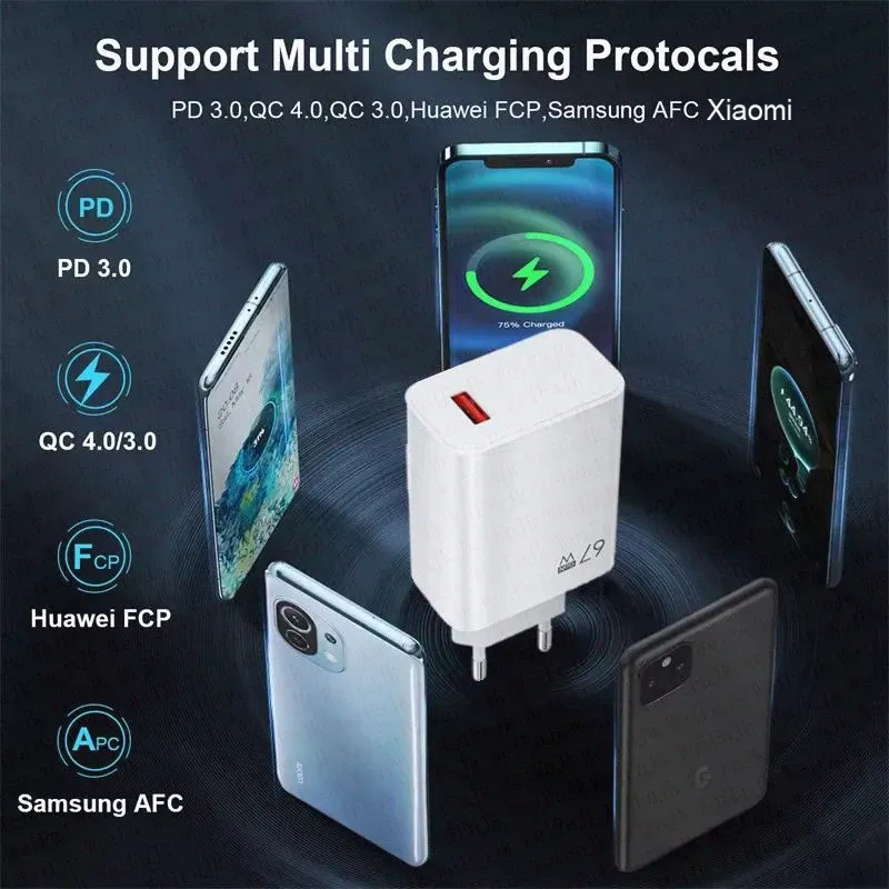 Chargeur Rapide d'Origine 67W pour Xiaomi 14, 13, 12, 11 Ultra, Redmi Note 12T 13 Pro, Turbo, Samsung avec Câble USB Type C Charge Rapide 6