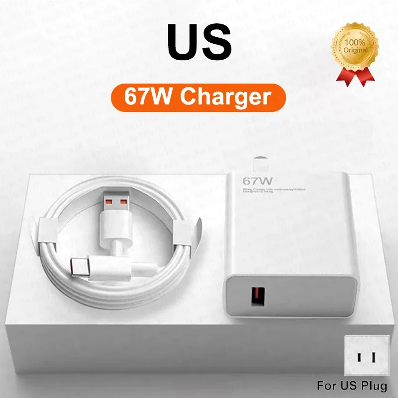 Chargeur Rapide d'Origine 67W pour Xiaomi 14, 13, 12, 11 Ultra, Redmi Note 12T 13 Pro, Turbo, Samsung avec Câble USB Type C Charge Rapide 7