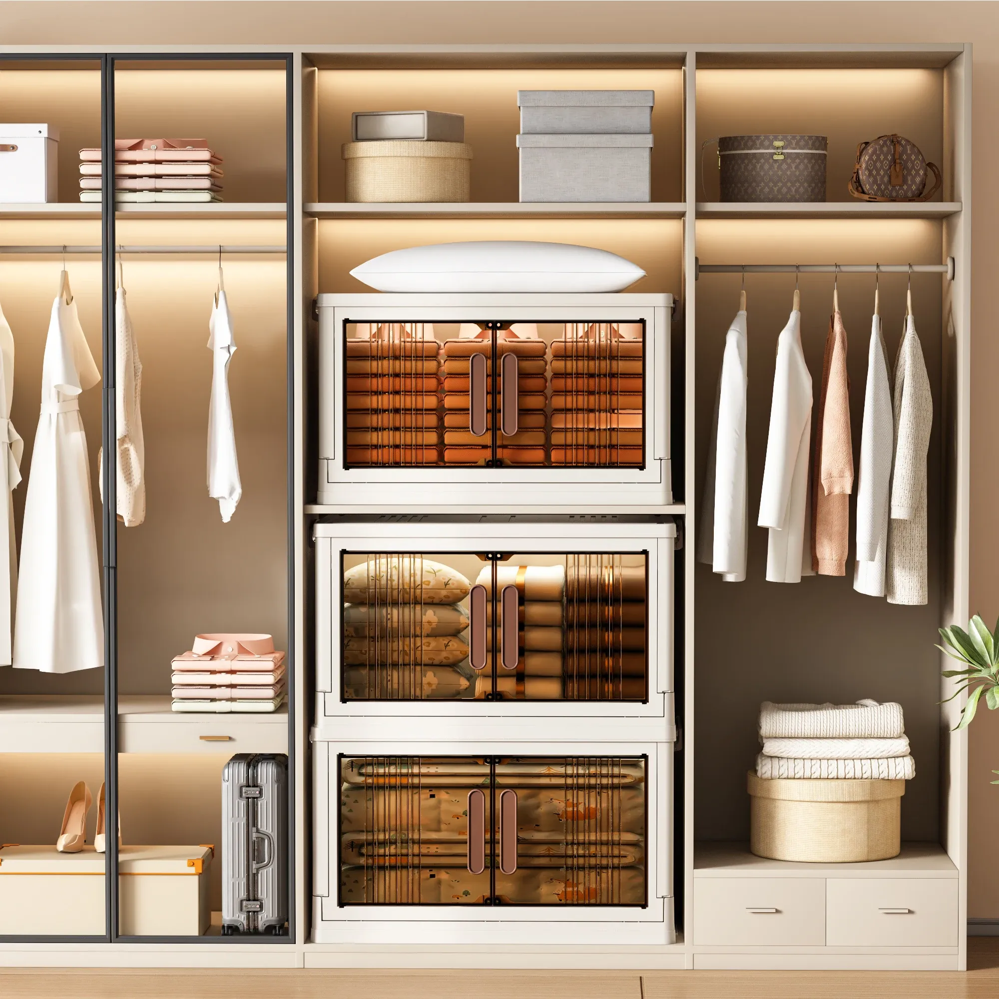 Armoire de rangement pliable 2/3/4/5 niveaux, 40 cm, multifonctionnelle en plastique, sans installation, avec portes, extra épaisse 2