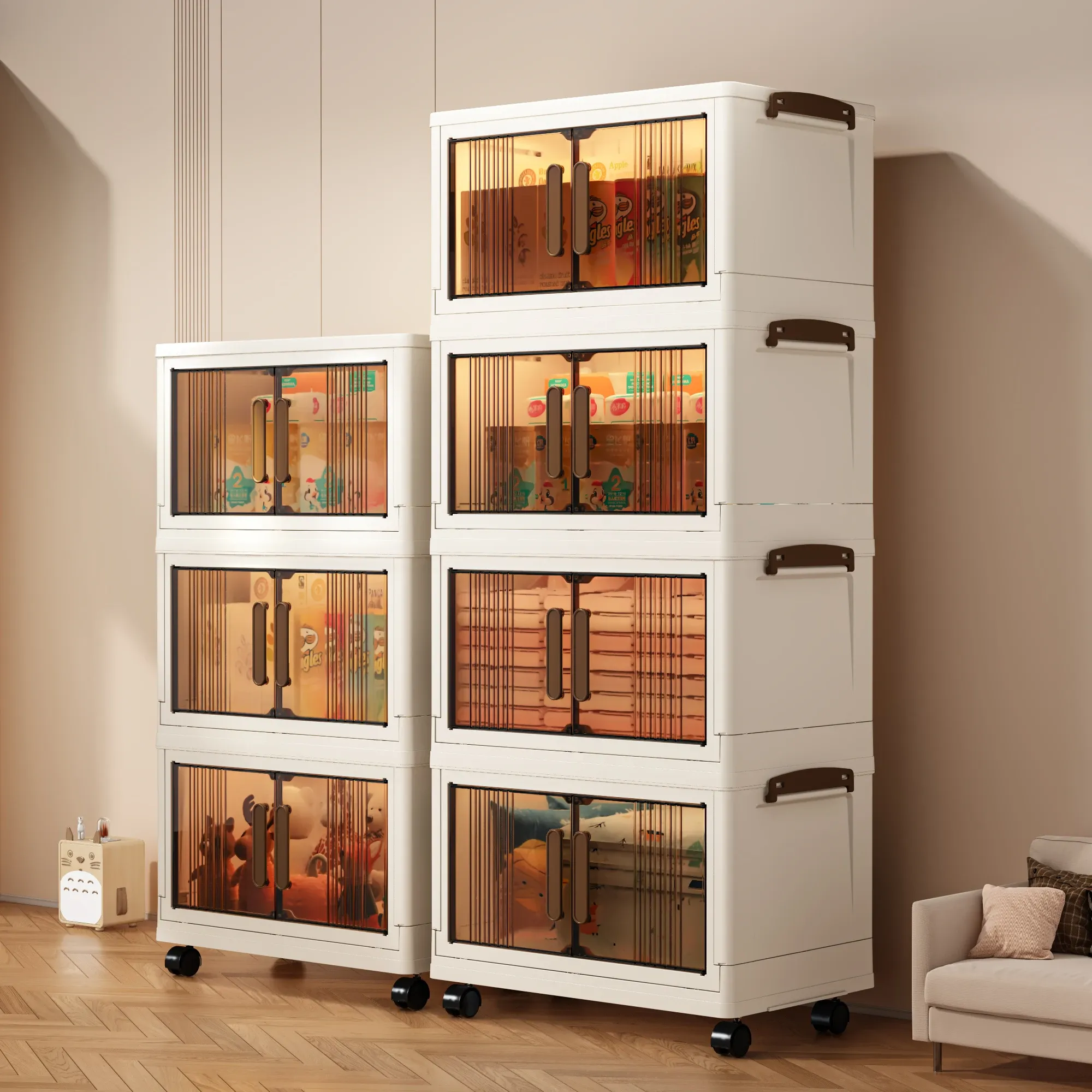Armoire de rangement pliable 2/3/4/5 niveaux, 40 cm, multifonctionnelle en plastique, sans installation, avec portes, extra épaisse - Image 1