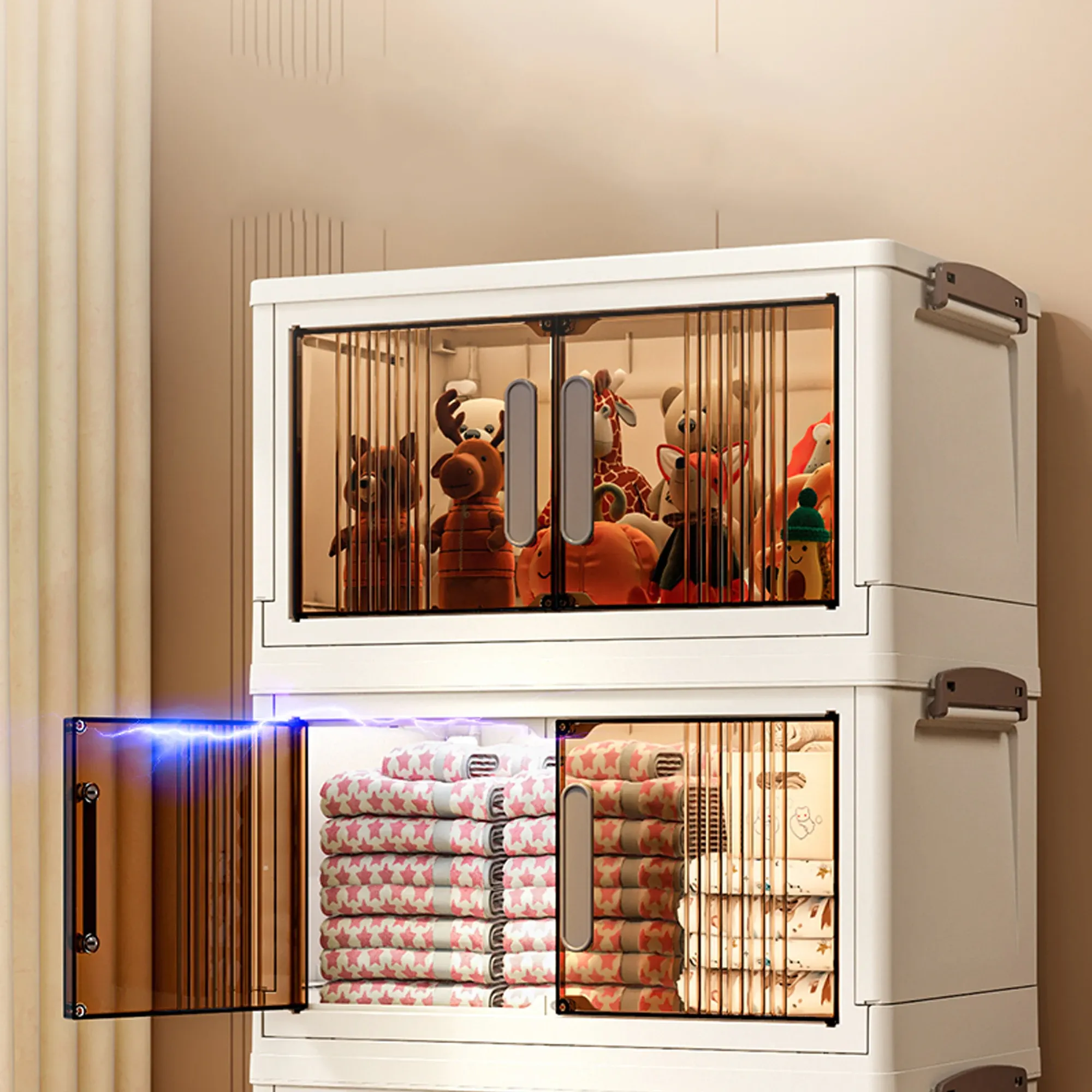Armoire de rangement pliable 2/3/4/5 niveaux, 40 cm, multifonctionnelle en plastique, sans installation, avec portes, extra épaisse 5