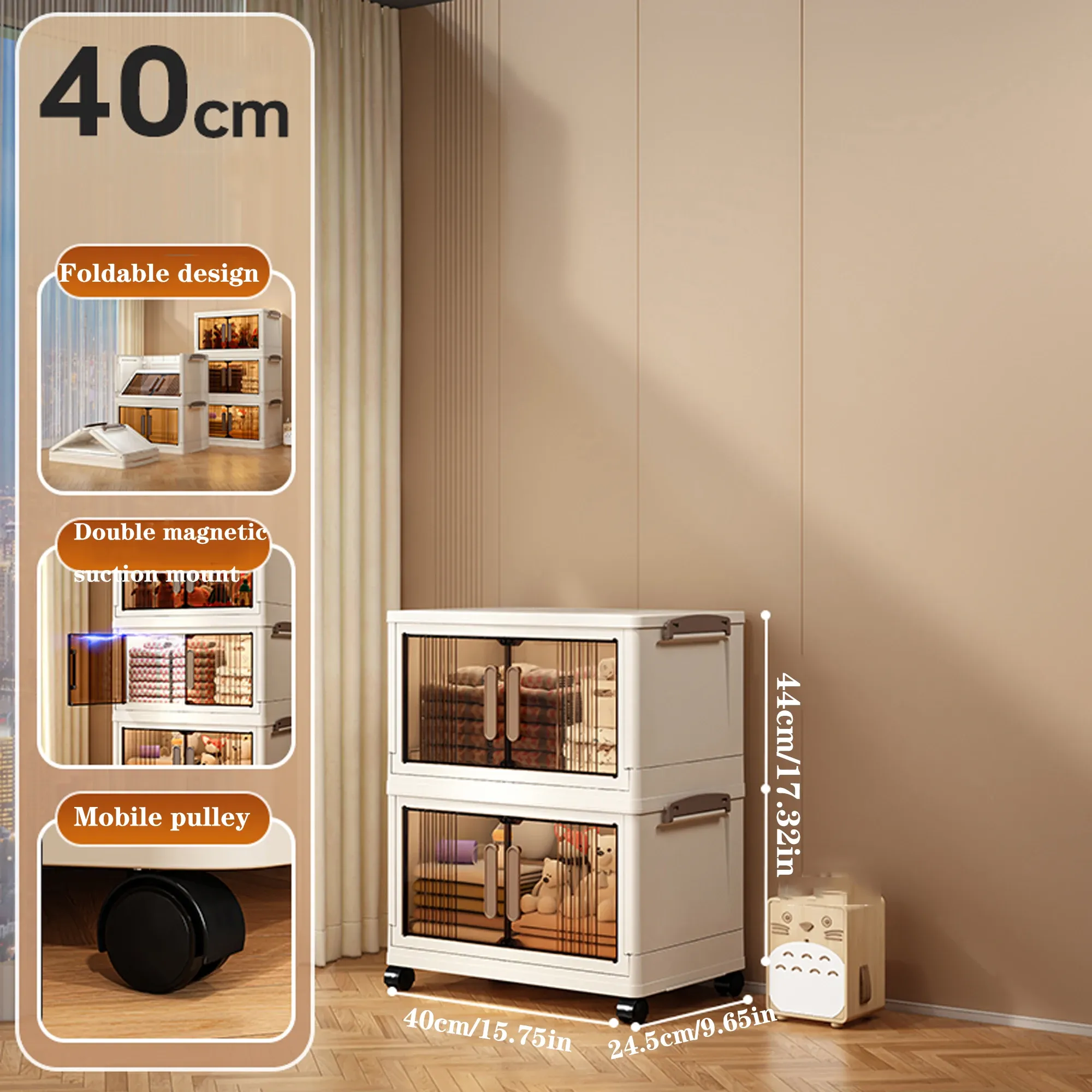 Armoire de rangement pliable 2/3/4/5 niveaux, 40 cm, multifonctionnelle en plastique, sans installation, avec portes, extra épaisse 7
