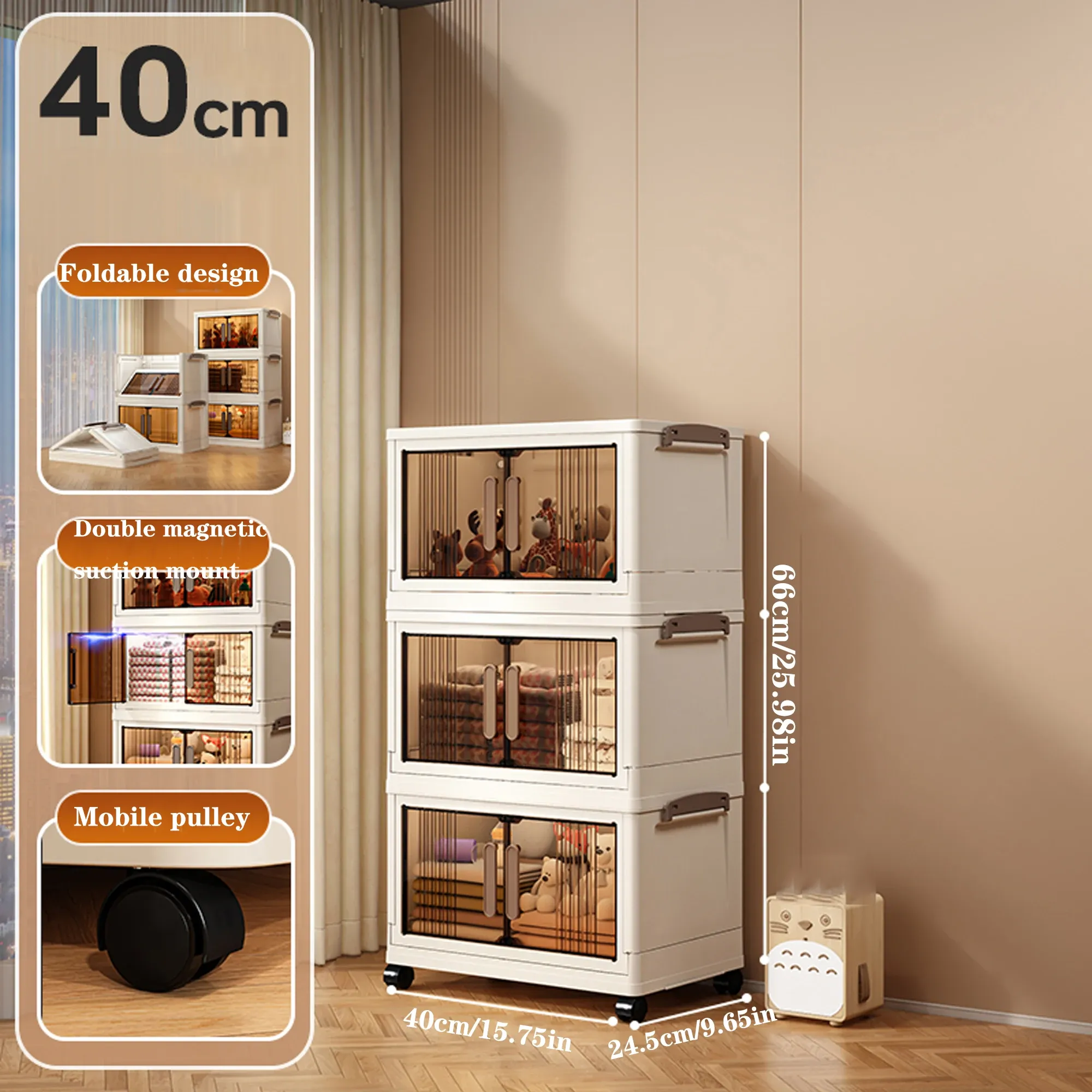 Armoire de rangement pliable 2/3/4/5 niveaux, 40 cm, multifonctionnelle en plastique, sans installation, avec portes, extra épaisse 8