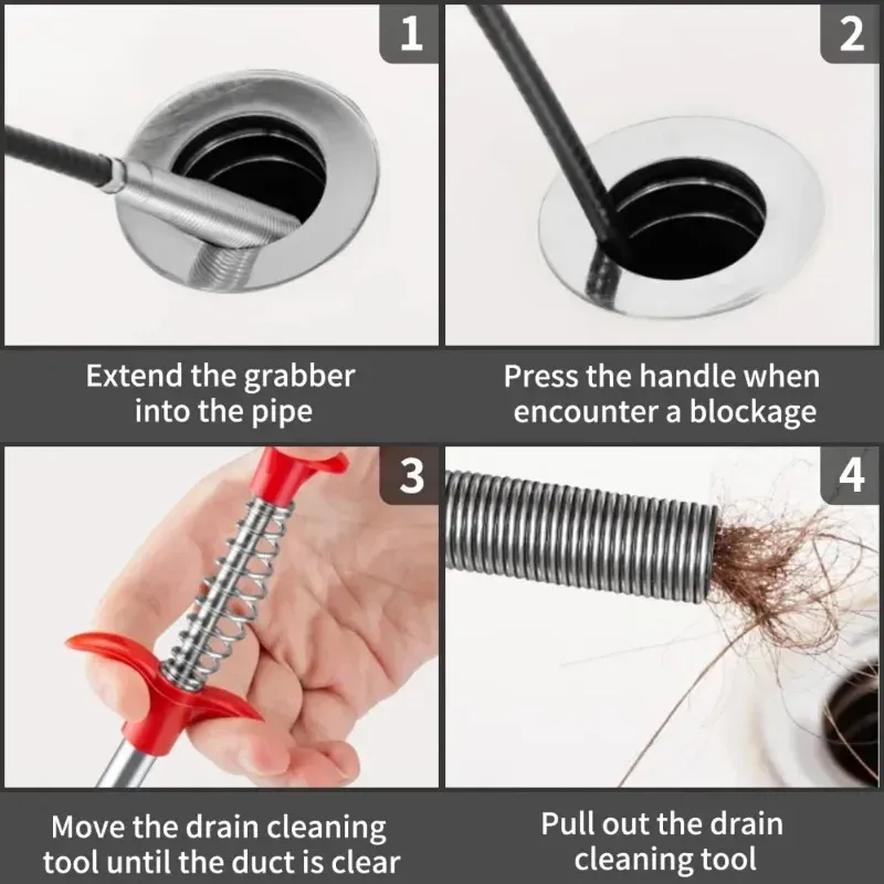 Déboucheur de drain flexible et robuste, 200/160/90/60 cm, pour éviers de cuisine, baignoires et douches 5
