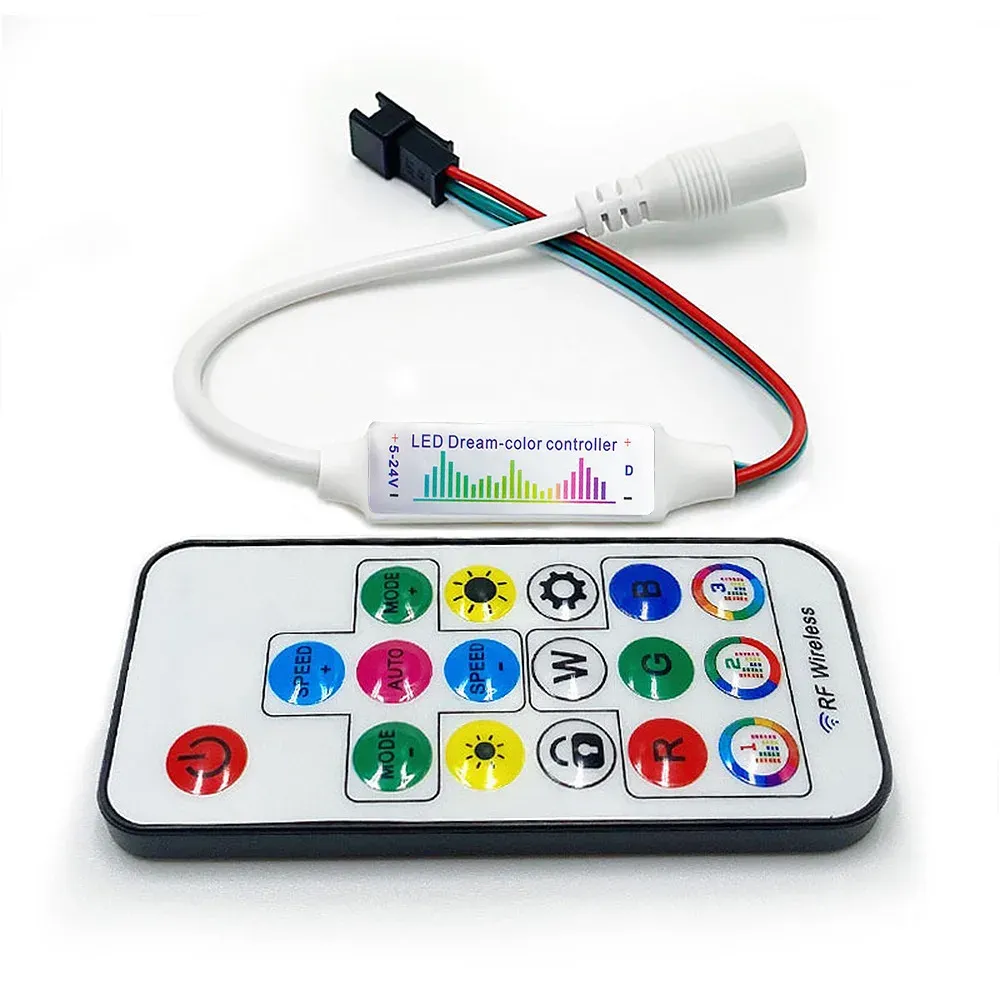 Contrôleur RGB pour bande LED WS2812B et WS2811 avec télécommande RF 17 touches et mode musical, idéal pour le rétroéclairage TV, DC 5-24 V