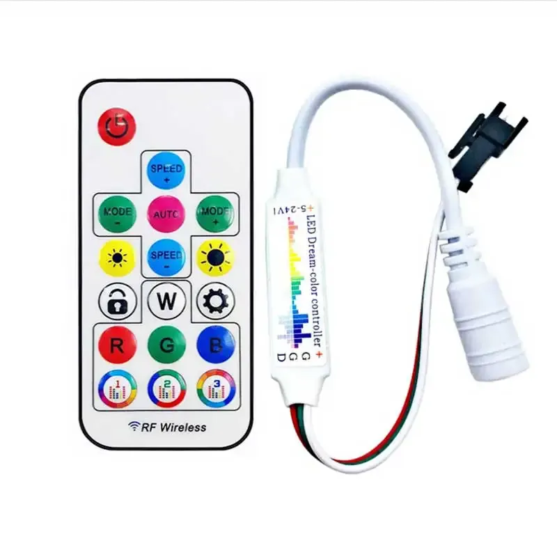 Contrôleur RGB pour bande LED WS2812B et WS2811 avec télécommande RF 17 touches et mode musical, idéal pour le rétroéclairage TV, DC 5-24 V 2