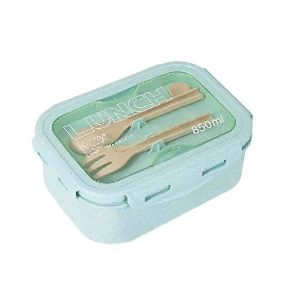 Boîte à lunch étanche en paille de blé avec ustensiles, idéale pour l'école et le travail, compatible micro-ondes 9
