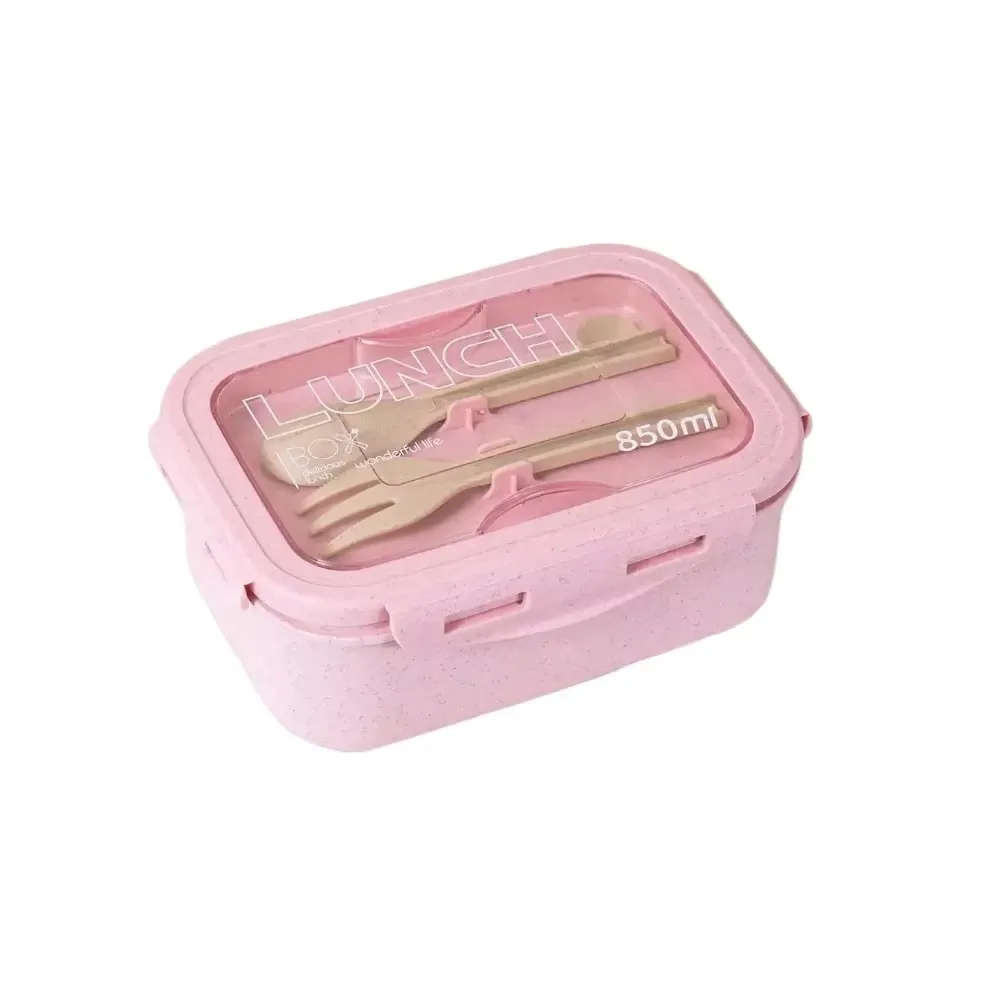 Boîte à lunch étanche en paille de blé avec ustensiles, idéale pour l'école et le travail, compatible micro-ondes 10
