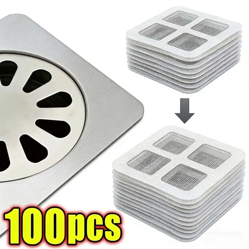 Autocollants jetables anti-insectes en maille pour siphon de sol, filtre de vidange de lavabo à forte adhérence, bloque-cheveux pour douche