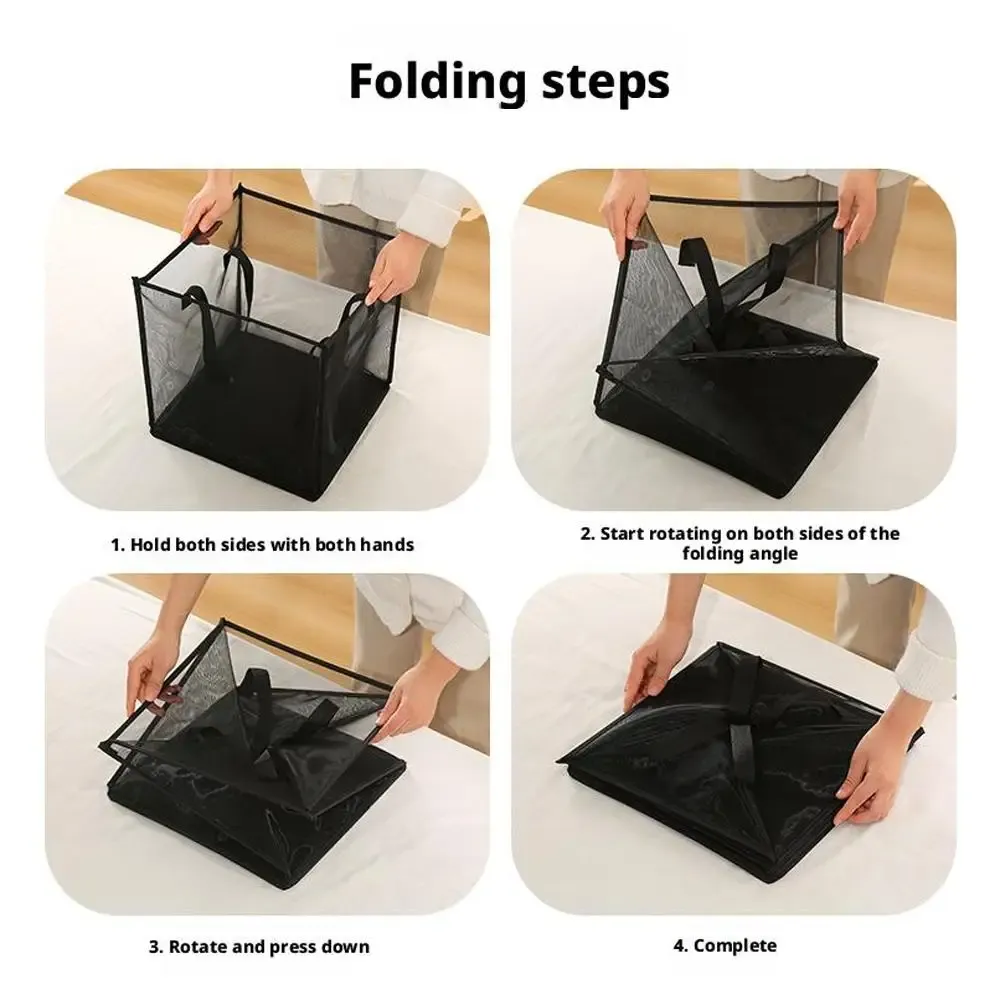Panier à linge carré pliable, durable et respirant, sac de rangement en maille à grande capacité, panier à linge simple pour salle de bain 4
