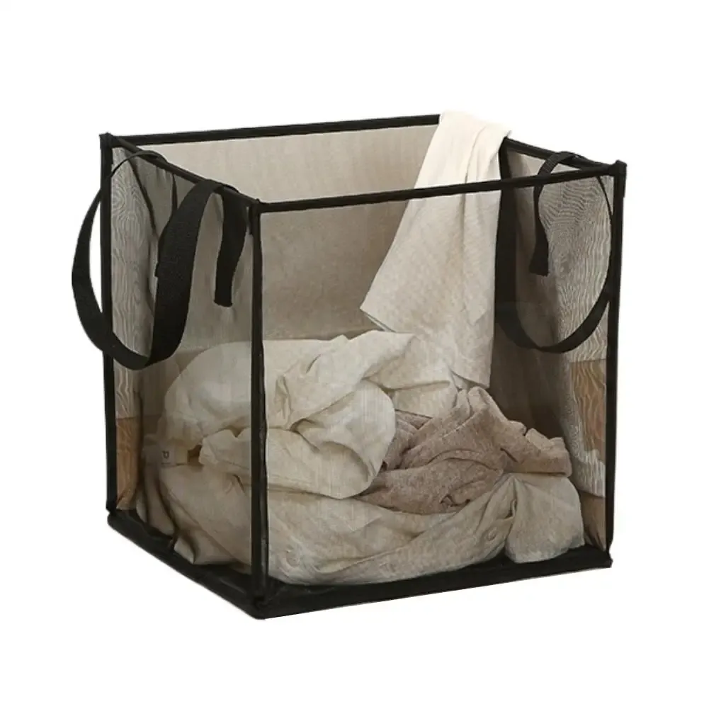 Panier à linge carré pliable, durable et respirant, sac de rangement en maille à grande capacité, panier à linge simple pour salle de bain 12