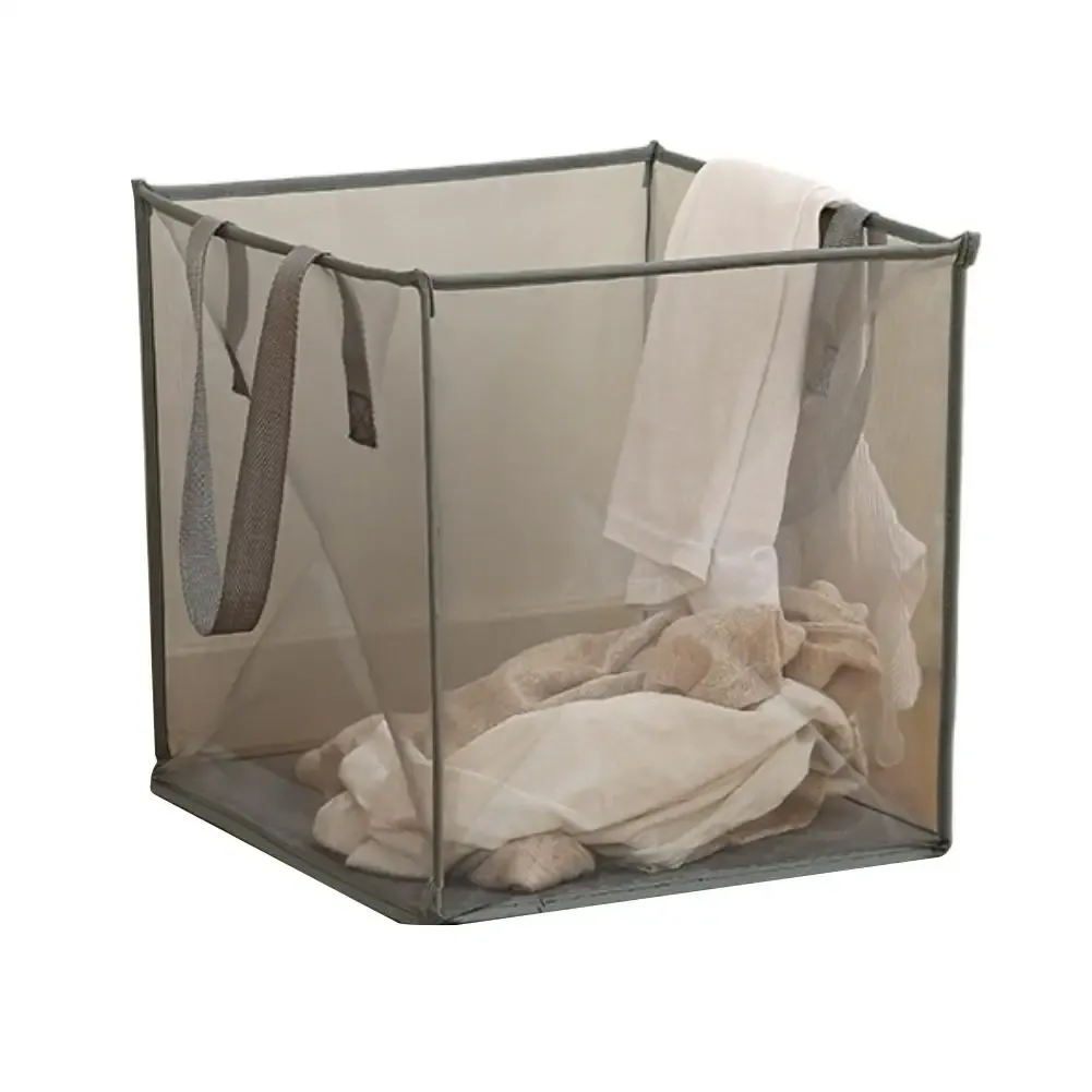 Panier à linge carré pliable, durable et respirant, sac de rangement en maille à grande capacité, panier à linge simple pour salle de bain 11