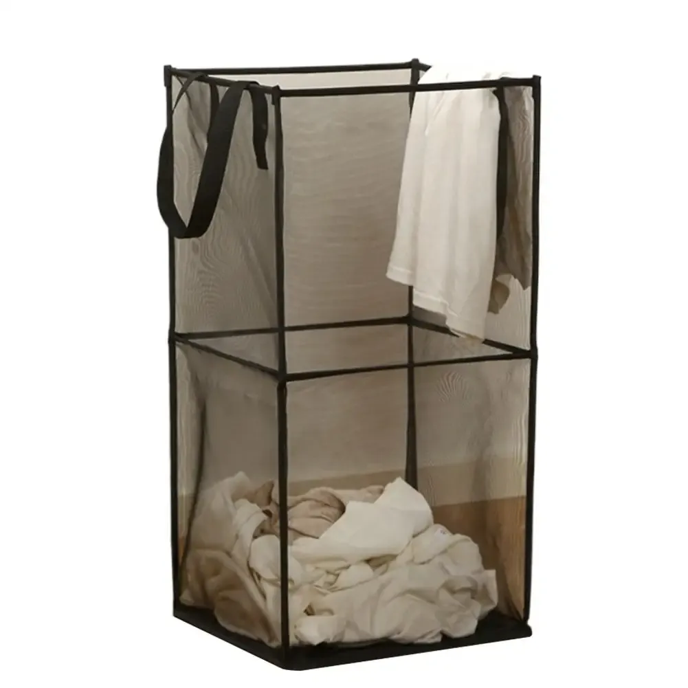 Panier à linge carré pliable, durable et respirant, sac de rangement en maille à grande capacité, panier à linge simple pour salle de bain 8