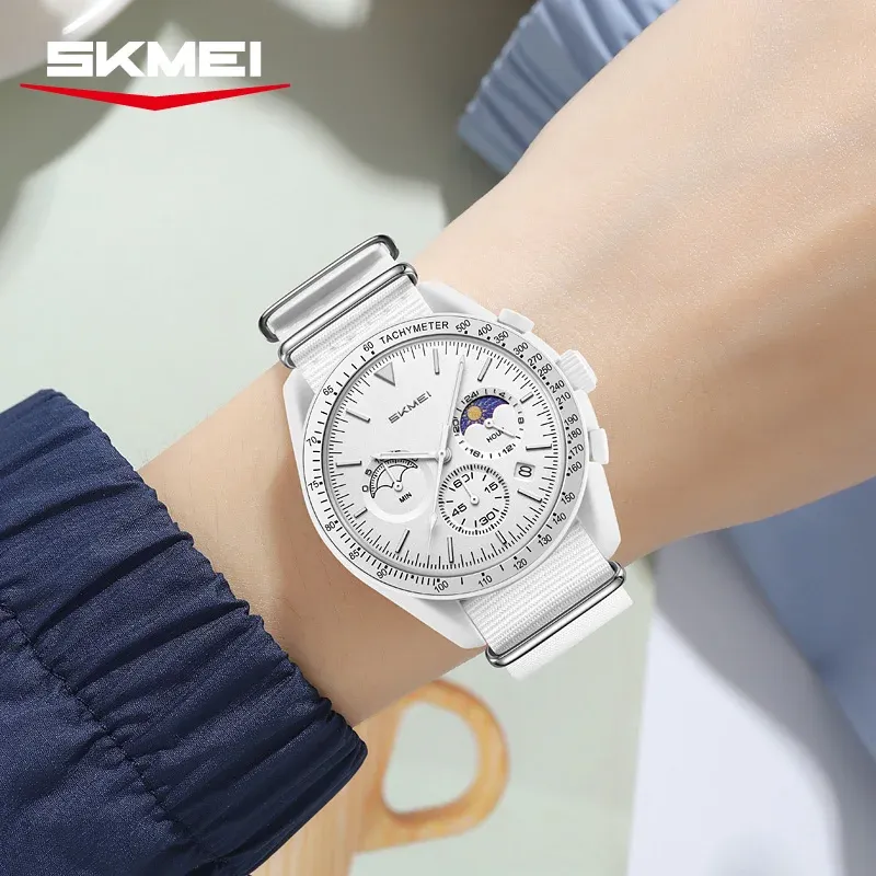 Montre chronographe à quartz SKMEI 9392 pour homme et femme, date, étanche 30 m, montre sport à bracelet en nylon 2