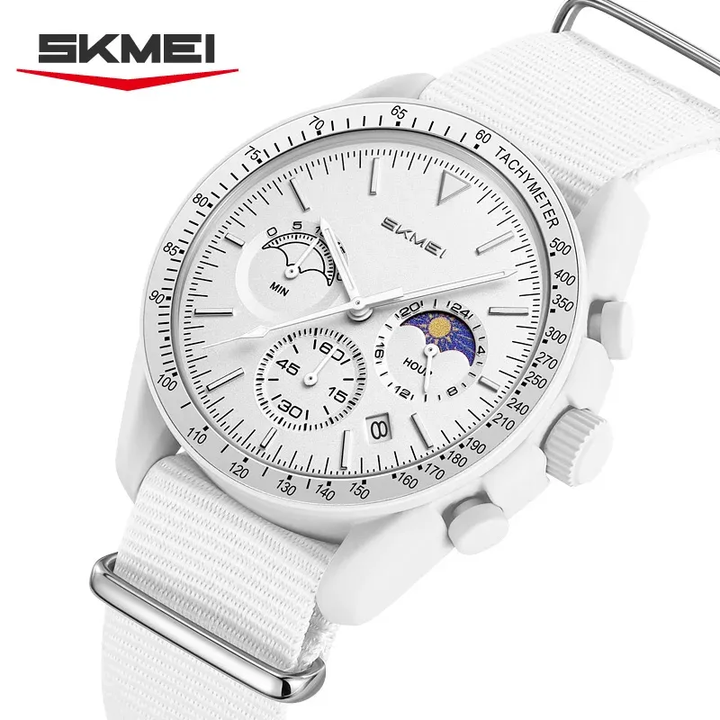 Montre chronographe à quartz SKMEI 9392 pour homme et femme, date, étanche 30 m, montre sport à bracelet en nylon
