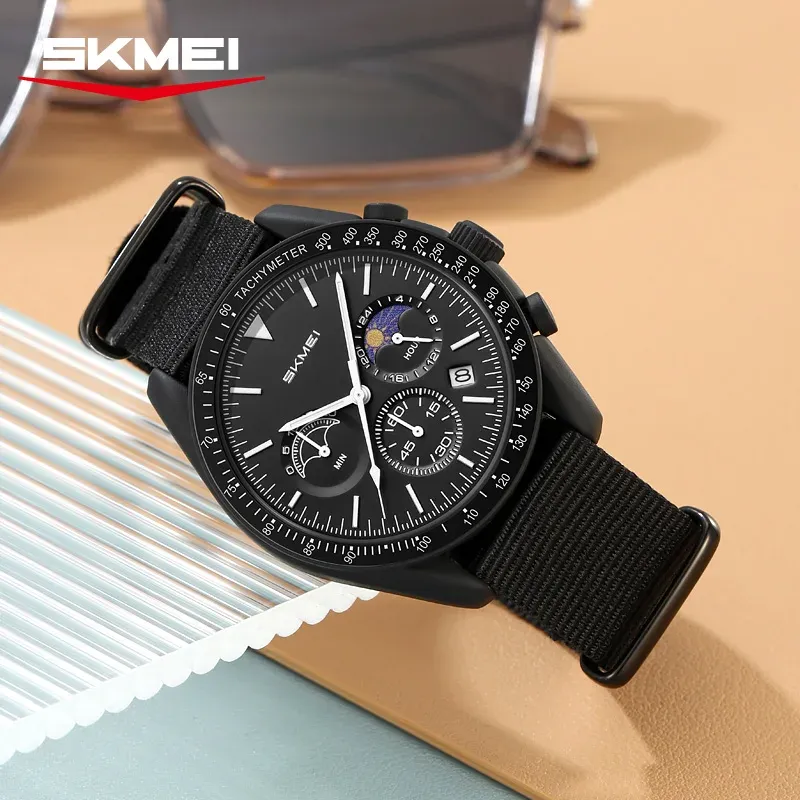 Montre chronographe à quartz SKMEI 9392 pour homme et femme, date, étanche 30 m, montre sport à bracelet en nylon 6