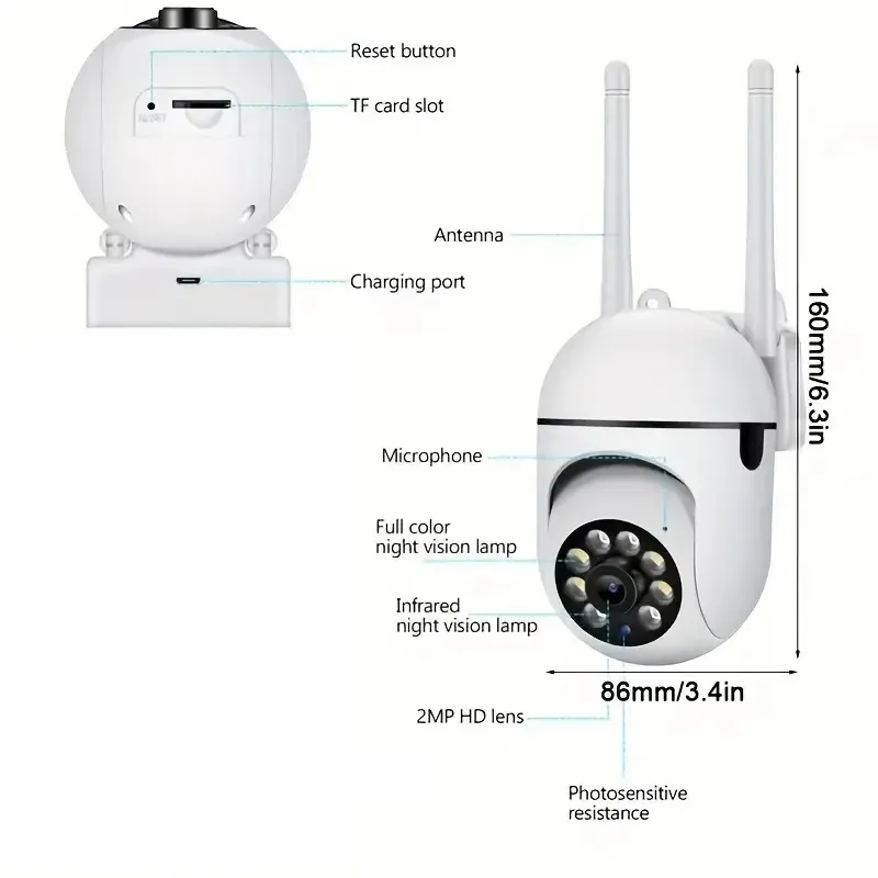 Caméra de surveillance sans fil A7 1080p HD avec interphone 360° et vision nocturne 5