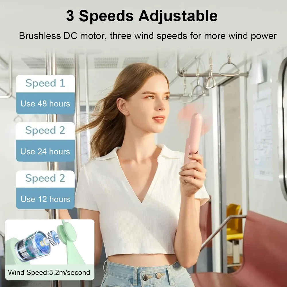 Ventilateur de poche portable et pliable, rechargeable par USB avec batterie intégrée 3