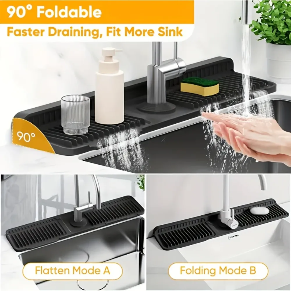 Protège-évier pour robinet – Tapis antidérapant pour évier à séchage rapide, facile à nettoyer, pour robinets à trou unique, cuisine et salle de bain 5