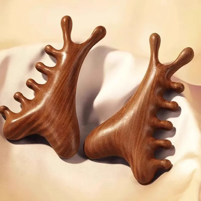 Masseur de tête et de corps 4 en 1 en bois de santal : outil de massage pour le cou, le visage et les points d'acupuncture, avec peigne et grattoir nasal 8