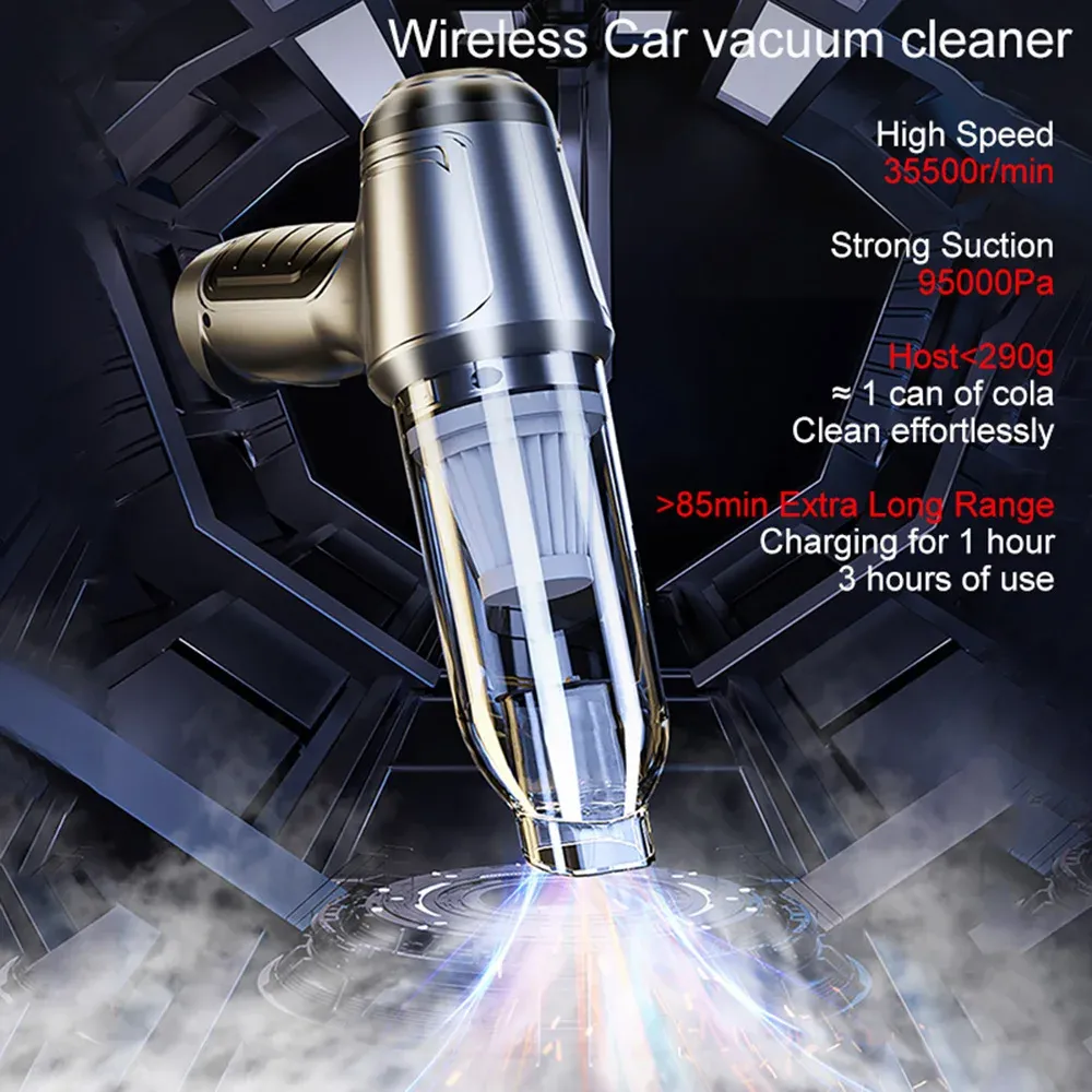 Aspirateur de voiture sans fil 95000 Pa, forte aspiration, portable, souffleur 2 en 1, pour voiture et maison 2