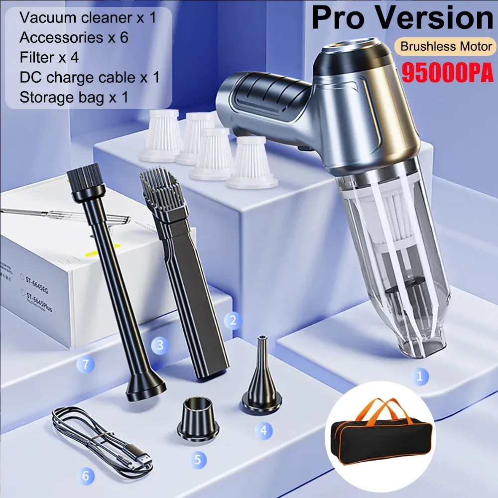 Aspirateur de voiture sans fil 95000 Pa, forte aspiration, portable, souffleur 2 en 1, pour voiture et maison 12