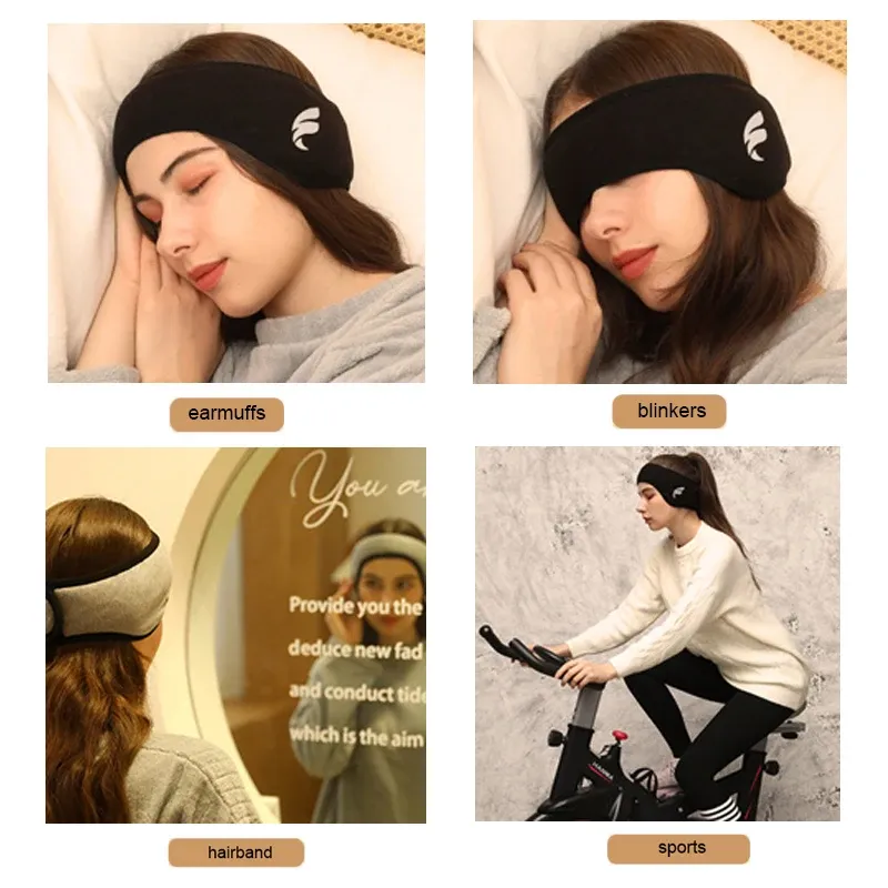 Masque de sommeil occultant en peluche avec protège-oreilles anti-bruit pour hommes et femmes 5