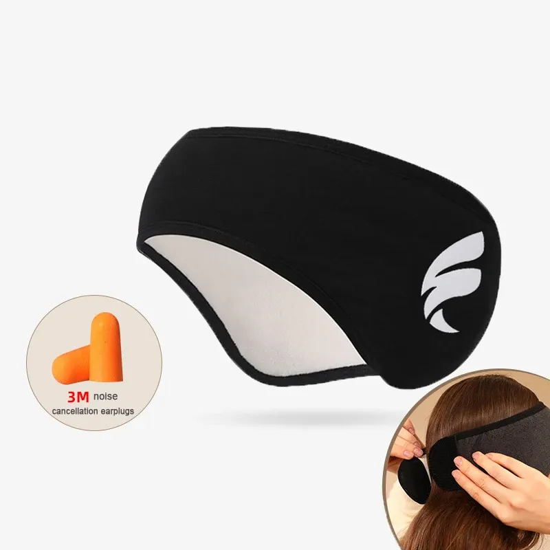 Masque de sommeil occultant en peluche avec protège-oreilles anti-bruit pour hommes et femmes 11